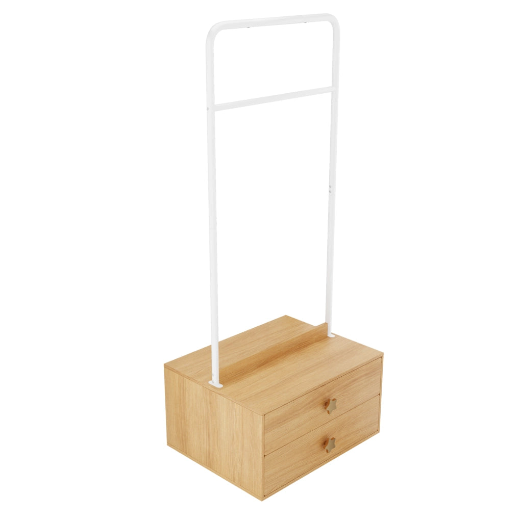 Kleiderständer mit 2 Schubladen, 70 × 55 × 168 cm, Holzfarbe, Sternförmige Griffe