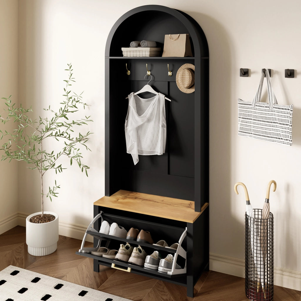 ARMADIO DA INGRESSO 75 x 35 x 195 cm in MDF Nero e Legno