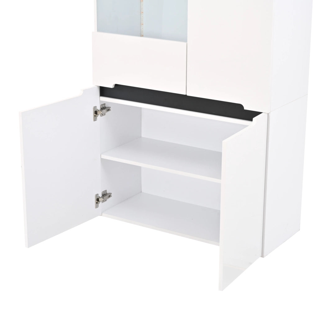 Vetrina 80x35x180 cm in MDF e vetro temperato bianco con LED Bluetooth