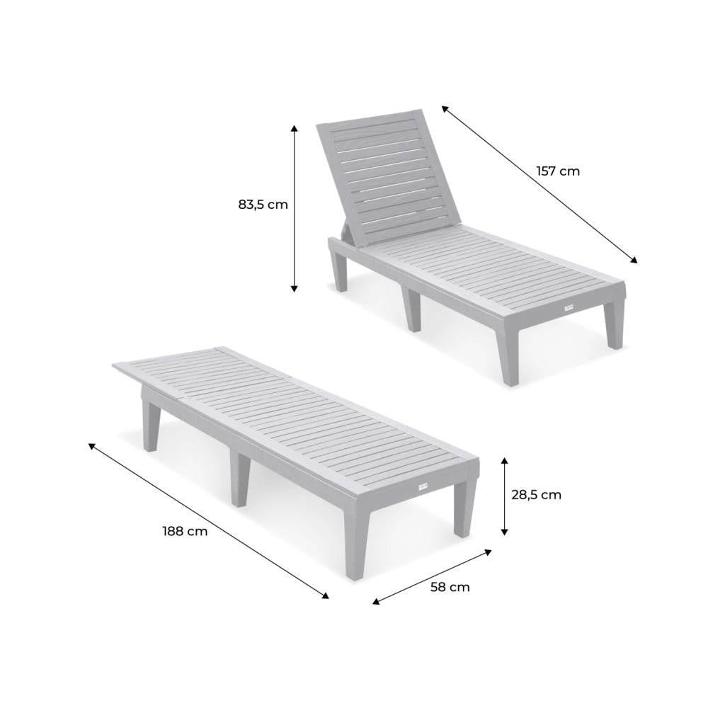 Set 2 lettini prendisole multiposizione, grigio