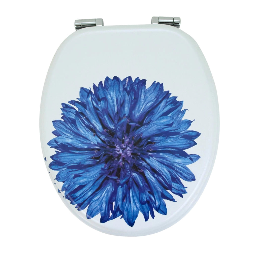 Sedile wc copri vater universale frizionato fantasia in mdf chiusura rallentata *** fantasia blue flower, confezione 1