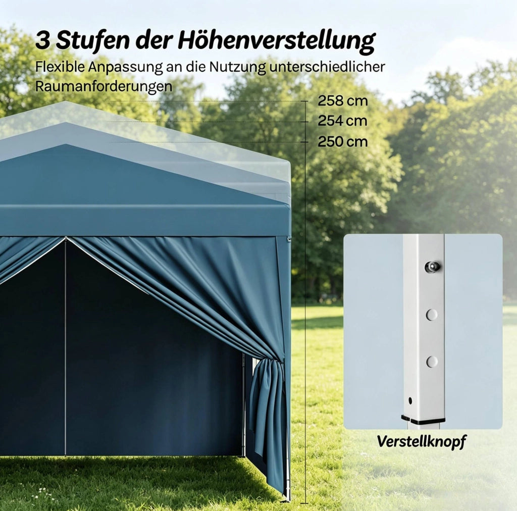 Gazebo pieghevole 3x3 m blu con tetto Oxford e pareti laterali