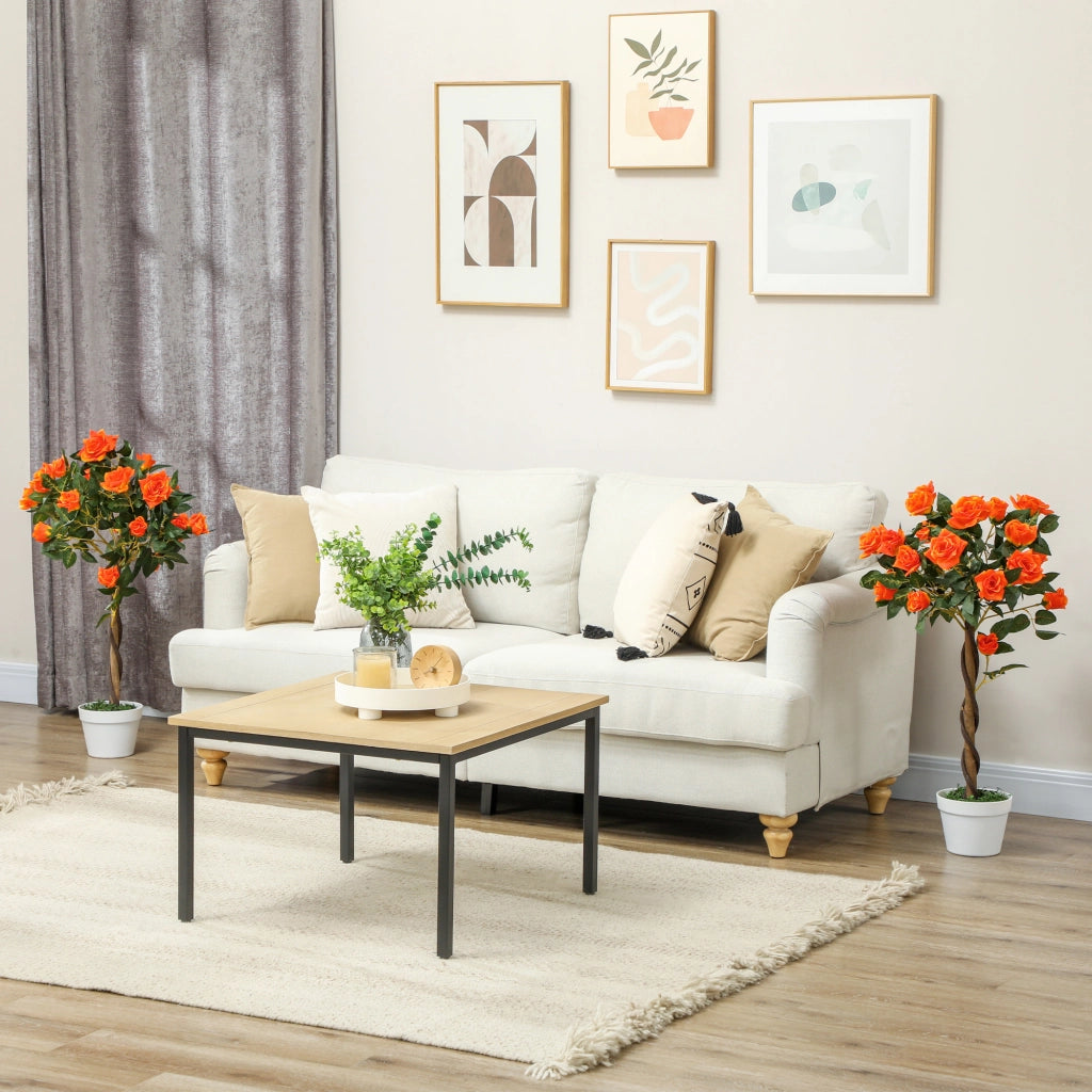Pianta Finta di Rosa da 21 Fiori con Vaso Riempito in Cemento e Muschio, ?18x90 cm, Arancione
