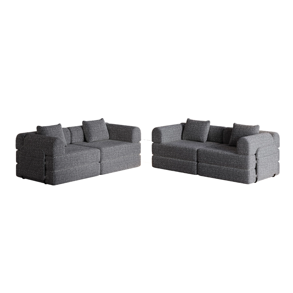Divano letto modulare 2 in 1 con vano portaoggetti nel bracciolo e base antiscivolo in ciniglia grigio