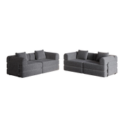 Divano letto modulare 2 in 1 con vano portaoggetti nel bracciolo e base antiscivolo in ciniglia grigio