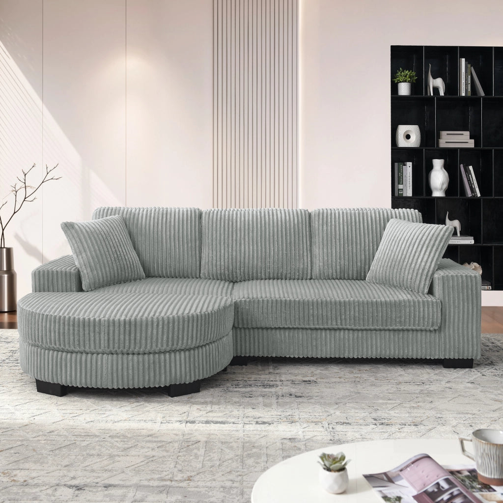 Divano angolare modulare da 256;5?x?133;5?x?89?cm 4 posti a coste; con pouf ovale e 2 cuscini incluso; velluto; grigio