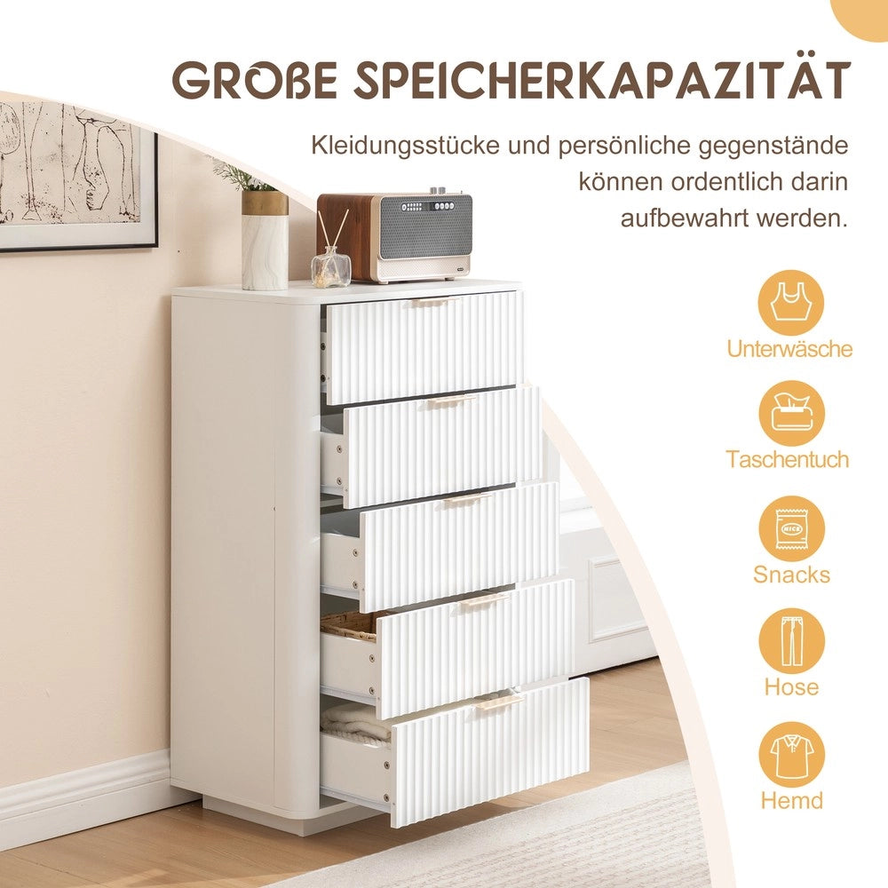 Cassettiera 5 Cassetti ¨C MINIMAL ¨C Bianco, MDF, Maniglie in Metallo