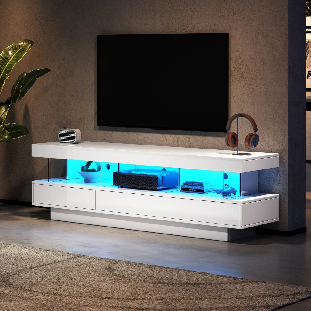 Mobile TV bianco lucido 160 cm con illuminazione LED
