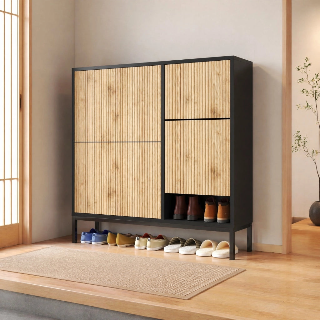 SCARPIERA con panca estraibile 100x25x100 cm MDF Nero e colore legno