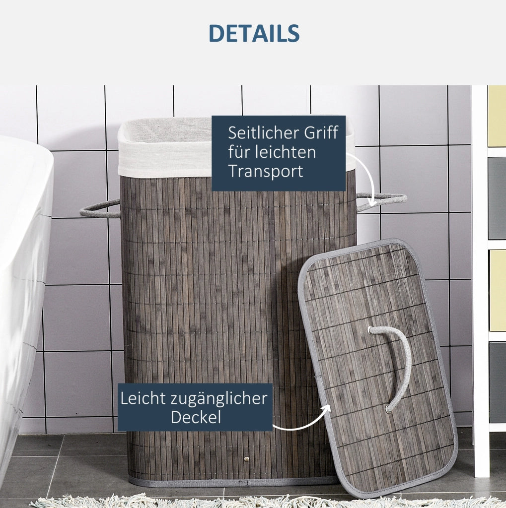 Cesto portabiancheria con coperchio 83L grigio con maniglie e sacco estraibile, organizer per lavanderia, bagno, camera