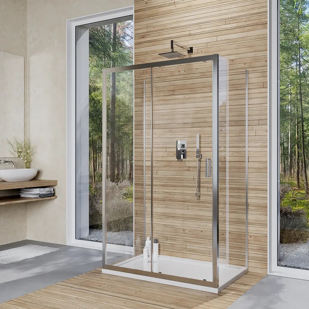 Box doccia 3 lati 90x120x90 cm con porta scorrevole e vetro temperato 6mm trasparente | Ustica
