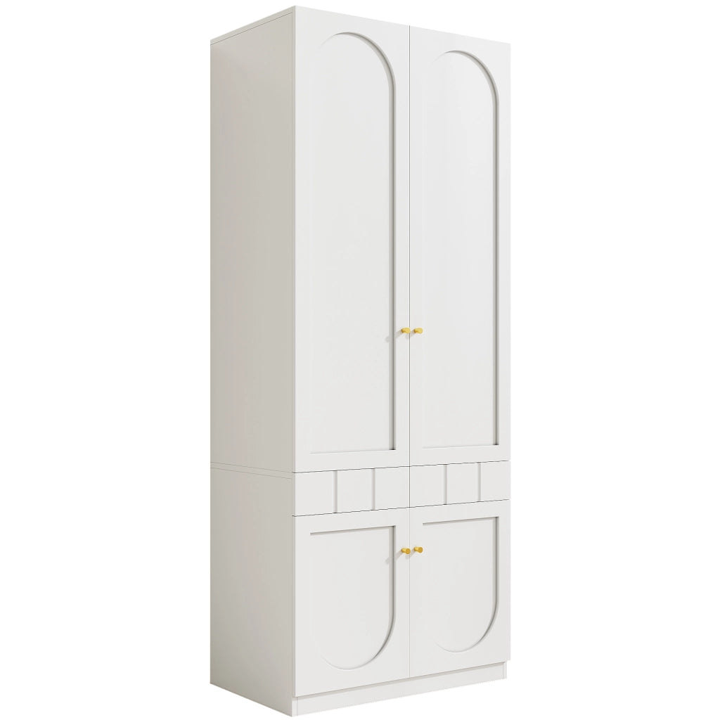 Armadio guardaroba a 2 ante con cassetti a pressione e ripiani fissi, per camera da letto, in MDF bianco, 80 × 50 × 200 cm