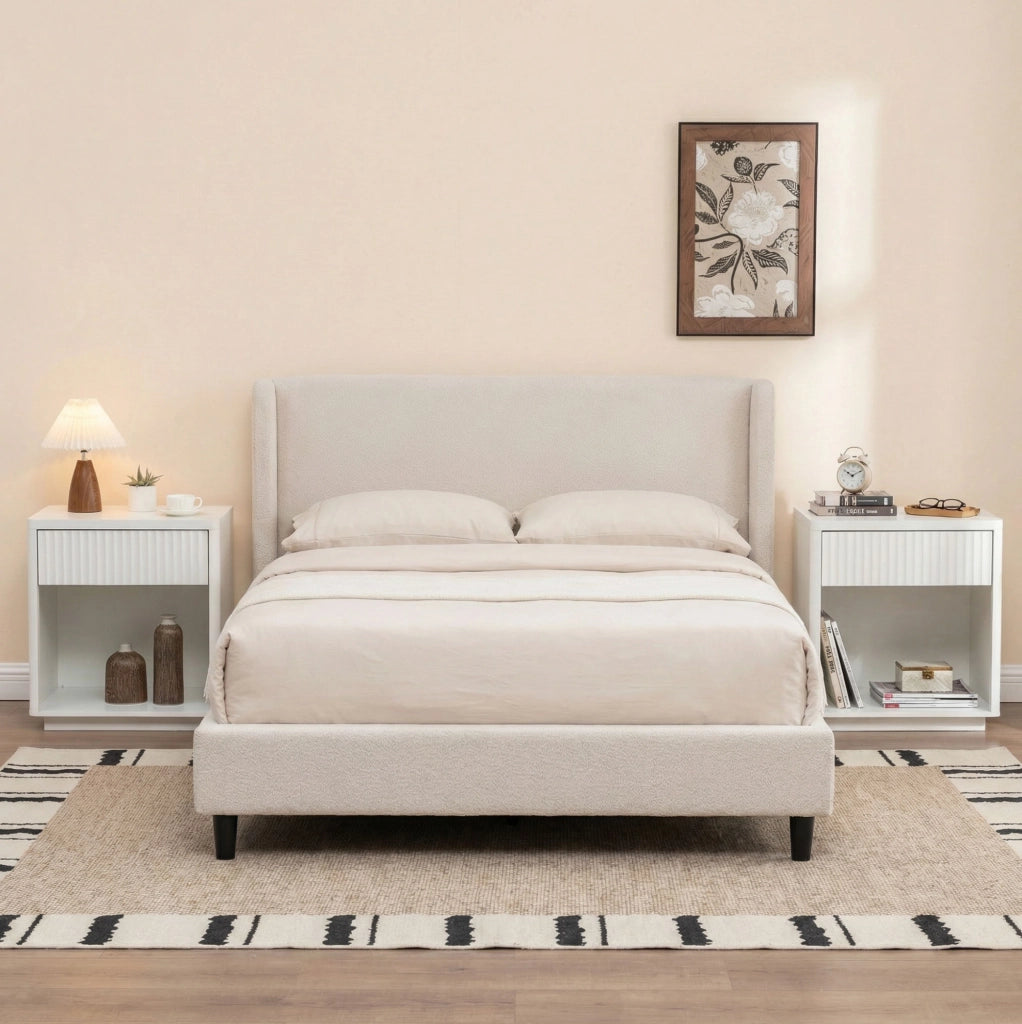 Set da 2 Comodini con Cassetto e Ripiano Aperto, Tavolino da Camera con Design a Pannelli Increspati, Struttura in Legno Robusto 63,5x38x46,5 cm