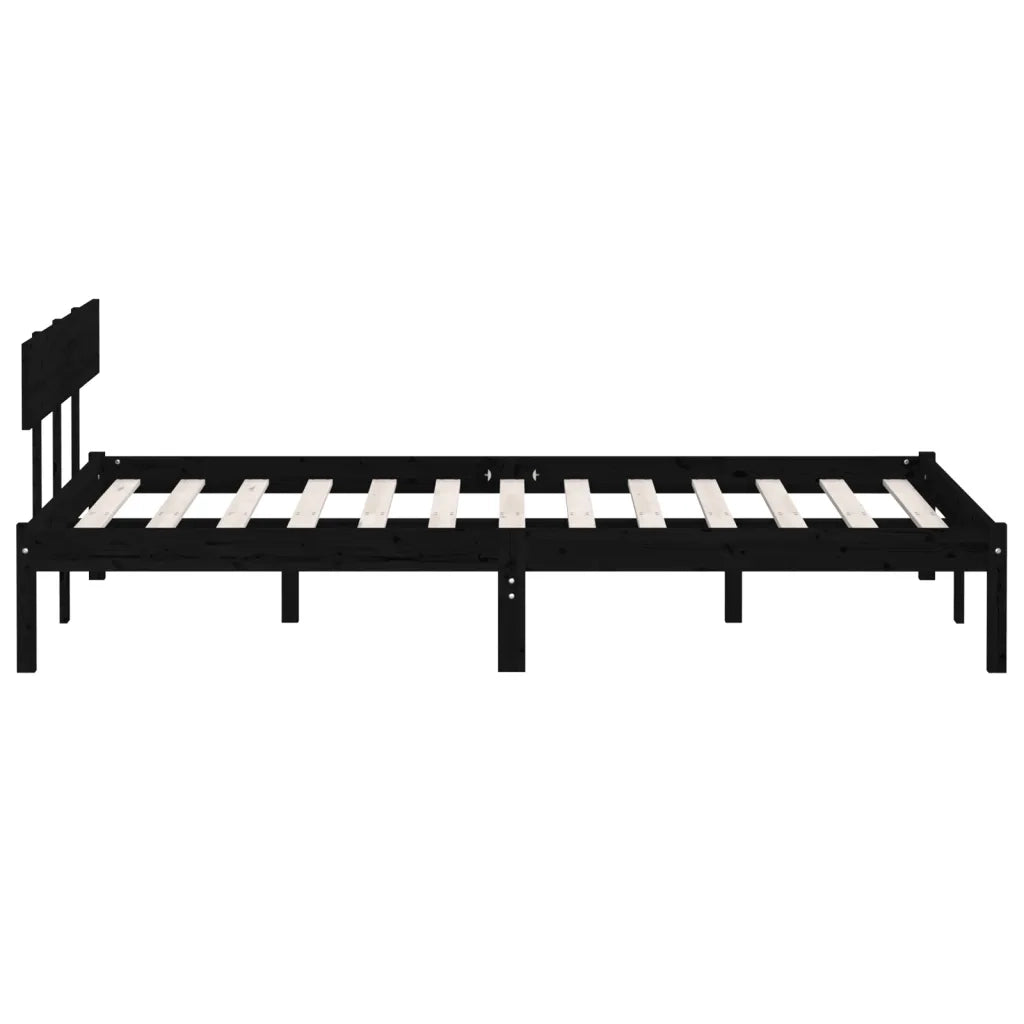 Letto matrimoniale | Letto per adulti | Giroletto Nero in Legno Massello di Pino 140x200 cm