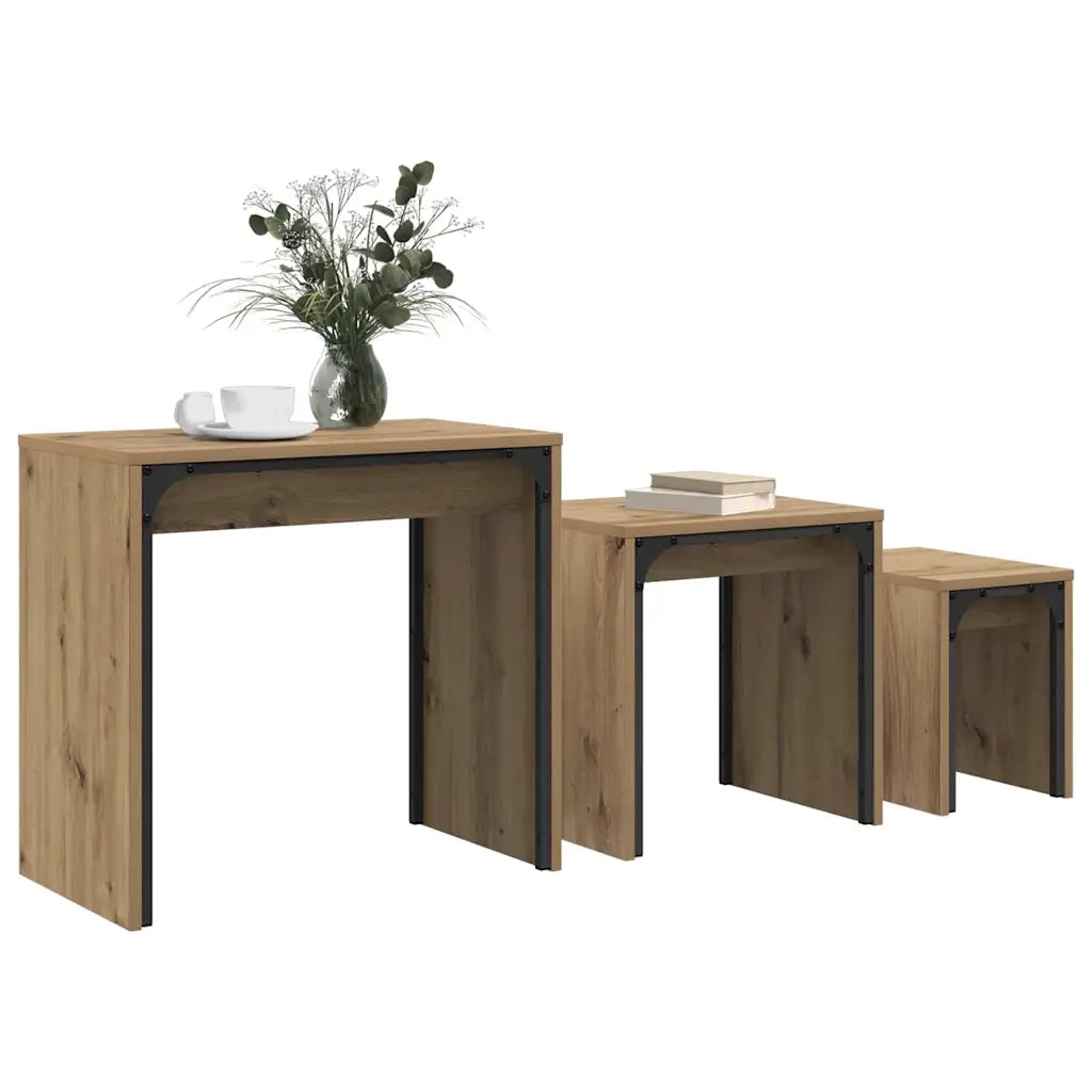 Tavolino da salotto 3 pcs Rovere artigianale Legno multistrato 883535