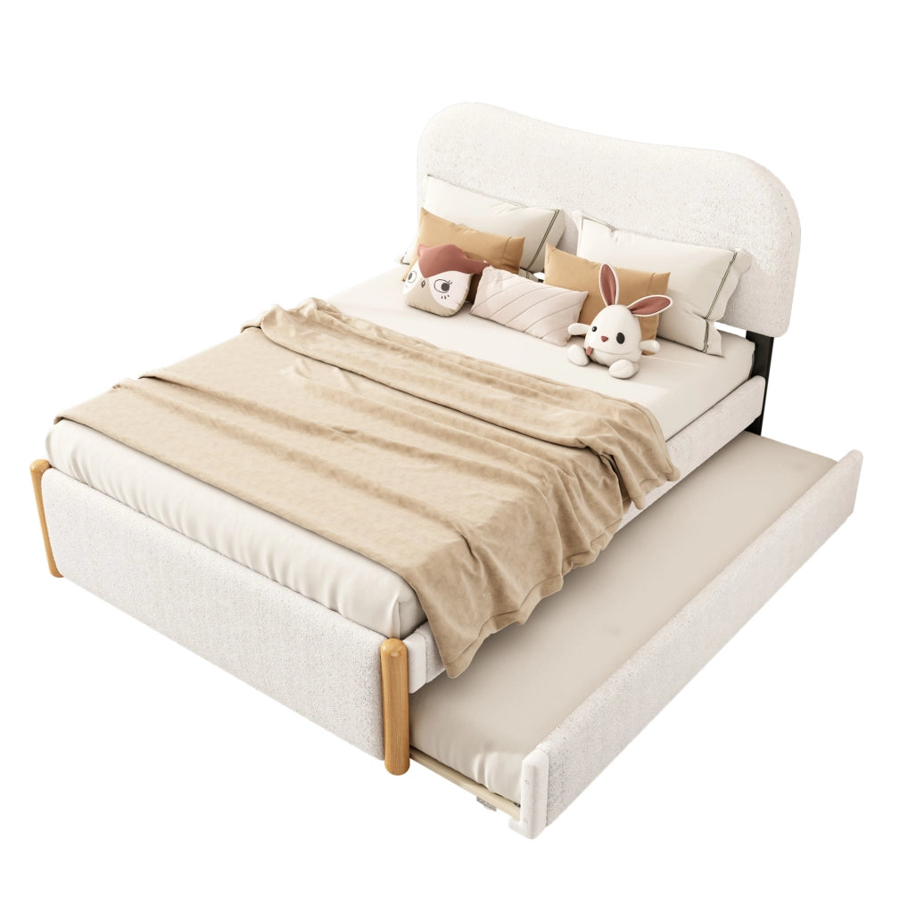 Letto imbottito bianco 140x200 cm con letto estraibile e design minimalista