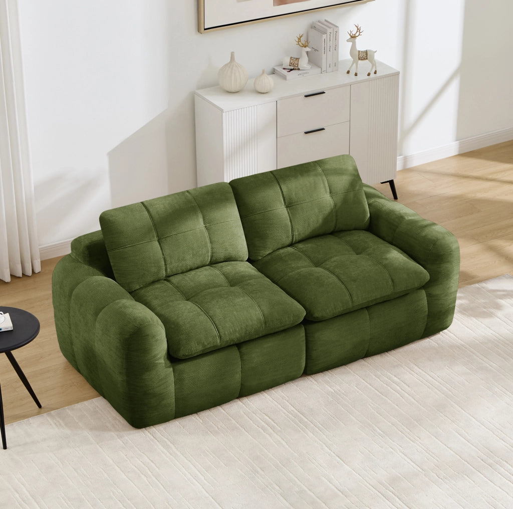 Divano modulare 2 posti 194x97x68 cm in chenille verde; senza telaio