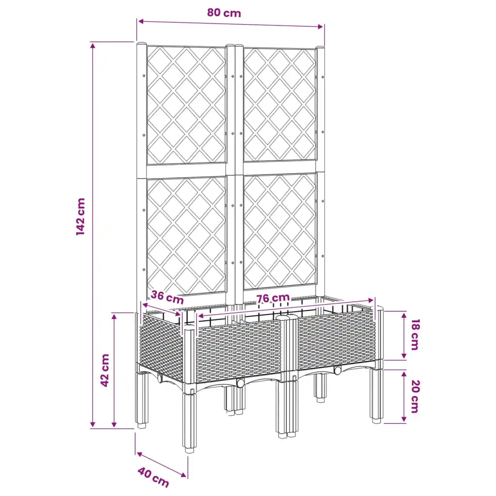 Fioriera da Giardino con Graticcio Grigio Chiaro 80x40x142cm PP 367922