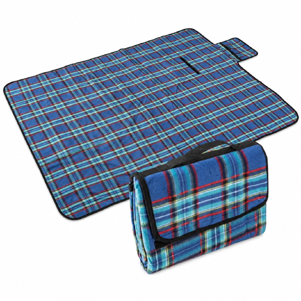 Telo Picnic XXL Pieghevole 200x150 cm con Fondo Isolante e Maniglia da Trasporto Blu