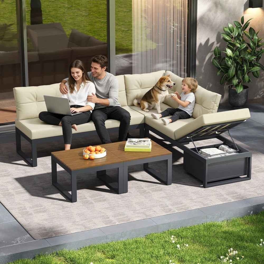 Set da giardino 3 in 1 - Zephmum- Schienale regolabile, funzione relax, cuscini spessi, tessuto poliestere resistente alle intemperie, colore beige