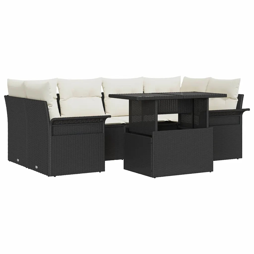 Set Divano da Giardino con cuscino 7 pcs Nero Poly Rattan 3348213