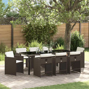 Set da Pranzo per Giardino con cuscino 9 pcs Marrone polyrattan 3379987