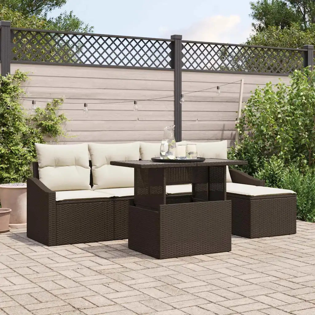 Set Divano da Giardino 6 pcs Marrone e Crema polyrattan