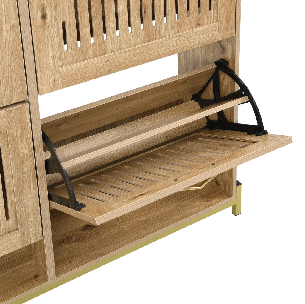 Scarpiera 108;5x24x100 cm con 4 ante in MDF effetto legno e struttura in metallo HOMVRA