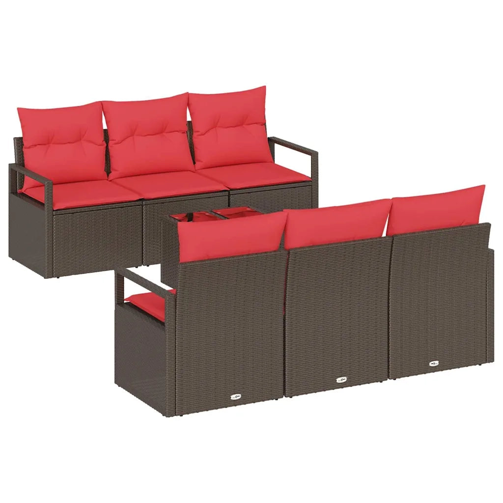 Set Divano da Giardino 7 pcs Beige e Rosso polyrattan 3354943