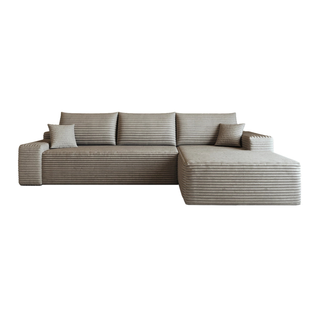 Divano in tessuto a coste color cammello 270x175x83 cm con imbottitura in schiuma