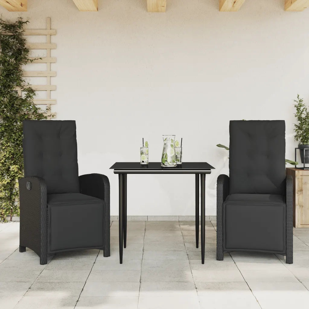 Set da Bistrò 3 pz con Cuscini Nero in Polyrattan