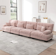 Divano angolare modulare 4 posti con seduta profonda in chenille rosa