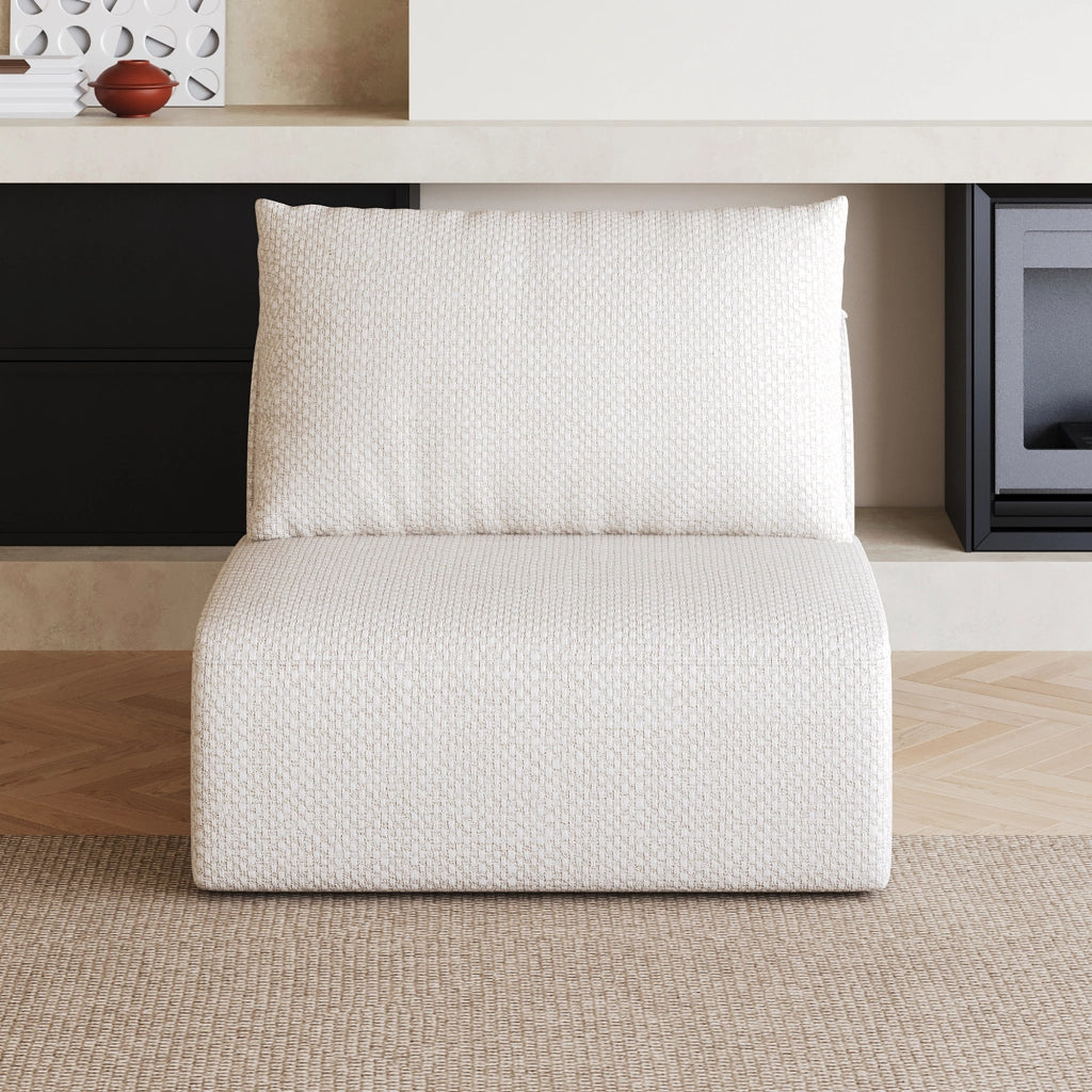 Poltrona 1 posto in tessuto bianco con imbottitura in schiuma elastica pronta all'uso senza montaggio