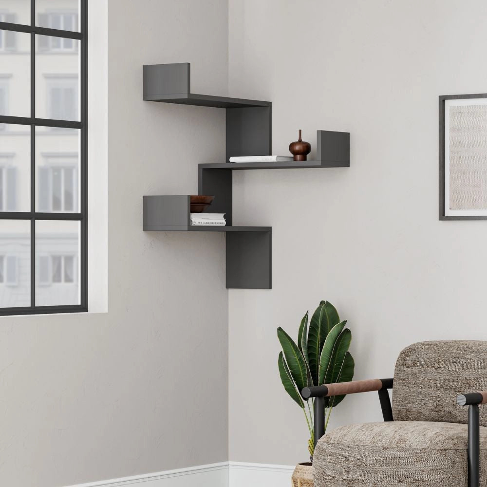 Libreria Angolare 90x22x60 cm in MDF Luksa Antracite