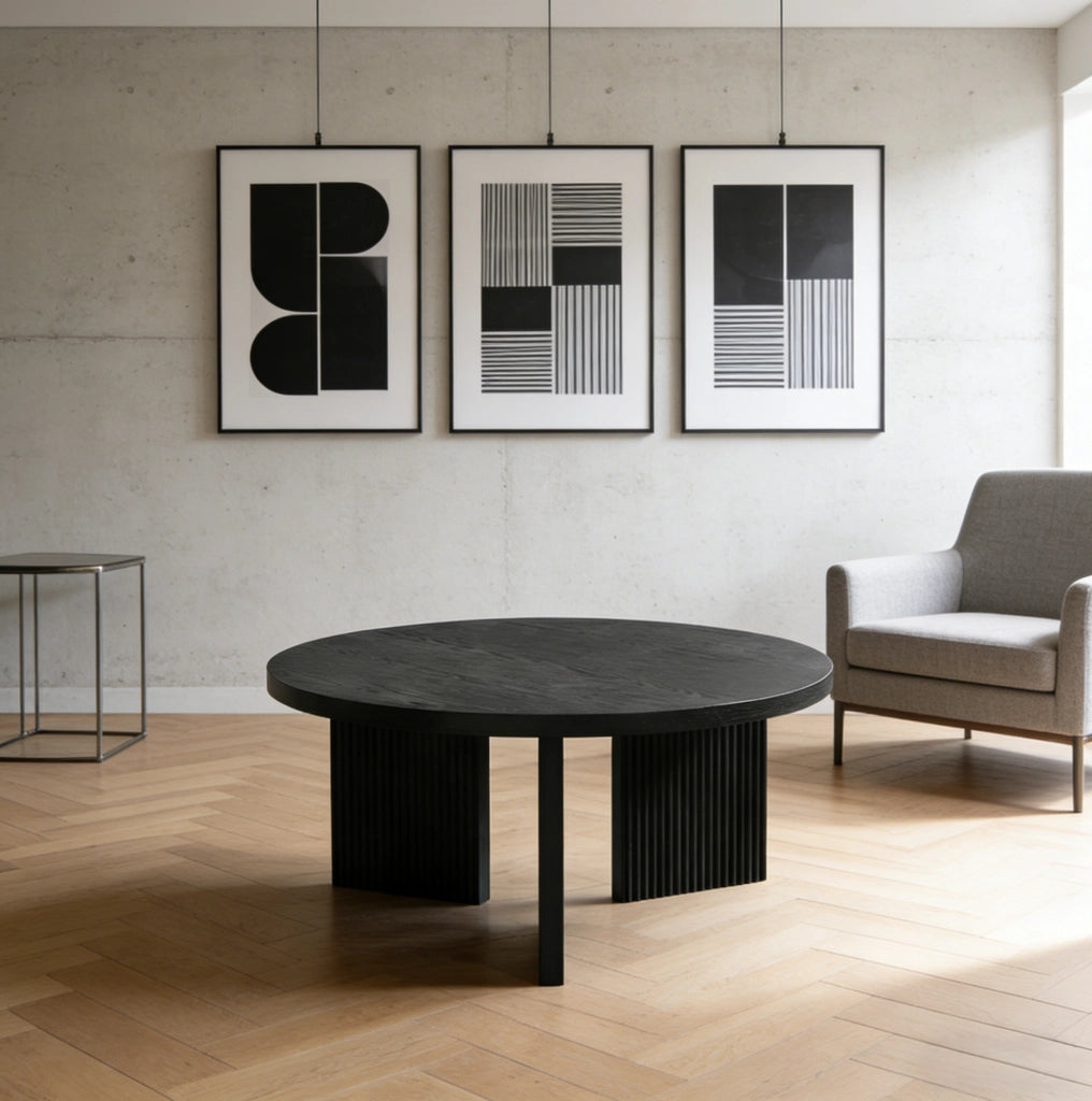 Tavolino da salotto rotondo nero in MDF HOMVRA
