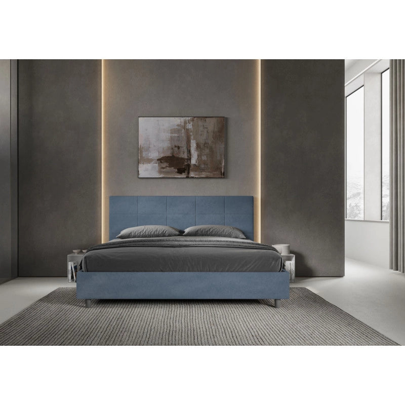 Letto imbottito Matrimoniale 190x200 cm Mika - Contenitore,Microfibra,Blu