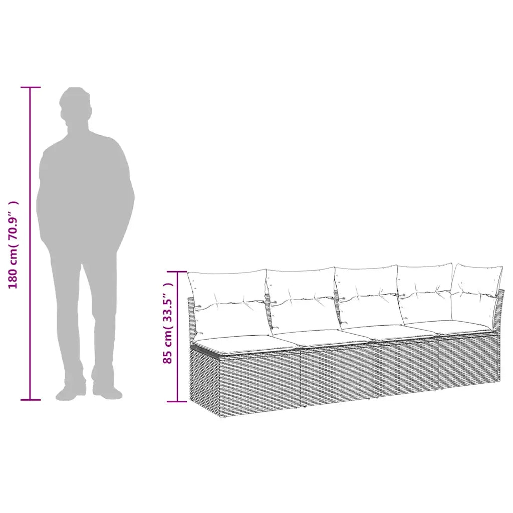 Divano da Giardino con Cuscini a 4 Posti-Sofa da Giardino-Divano da esterno Nero in Polyrattan 410883