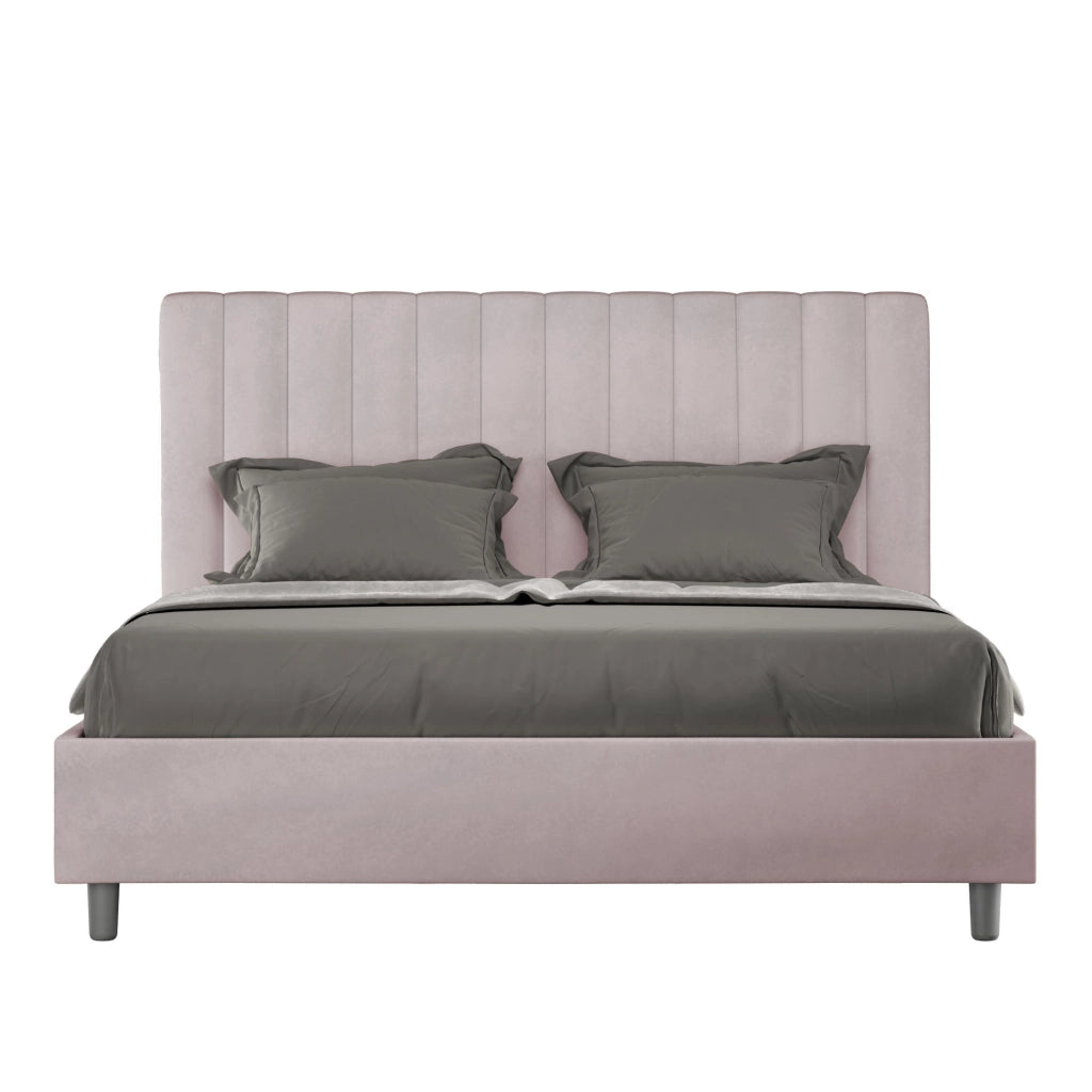 Letto 1 Piazza E Mezzo 130x190 cm con Rete e Contenitore Imbottito in Microfibra Agueda Glicine