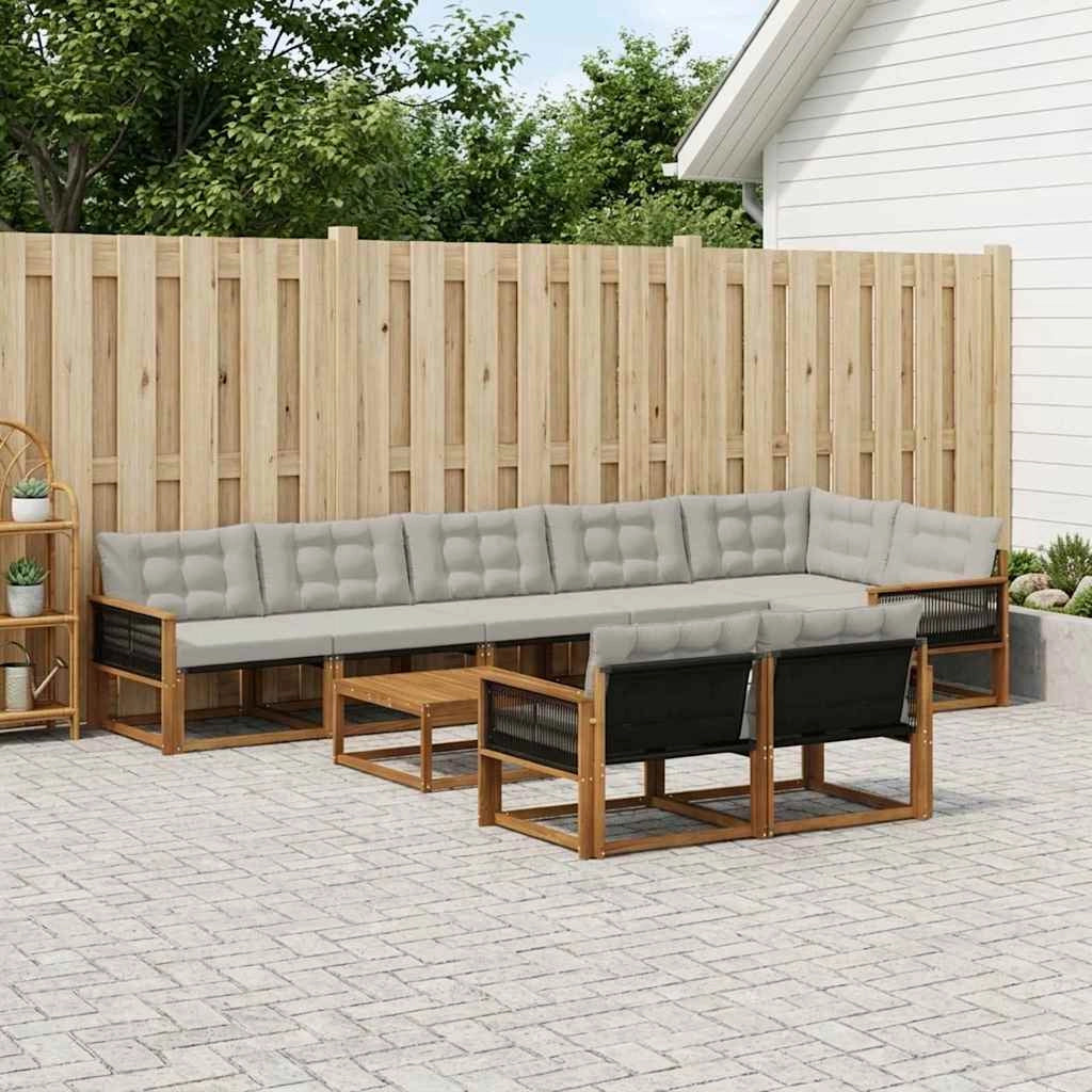 Set di divani da esterno 9 pz Naturale e Grigio Chiaro 3381519