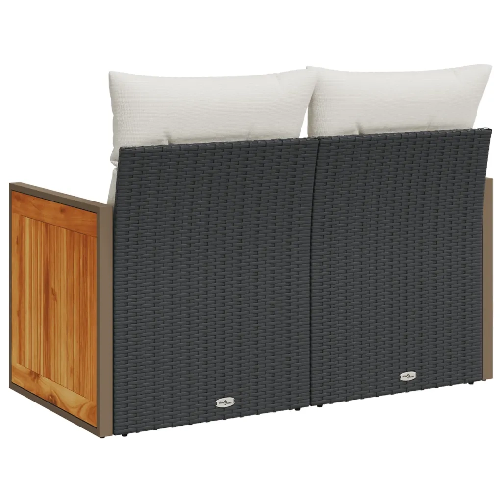 Divano da Giardino con Cuscini a 2 Posti Nero in Polyrattan 366022