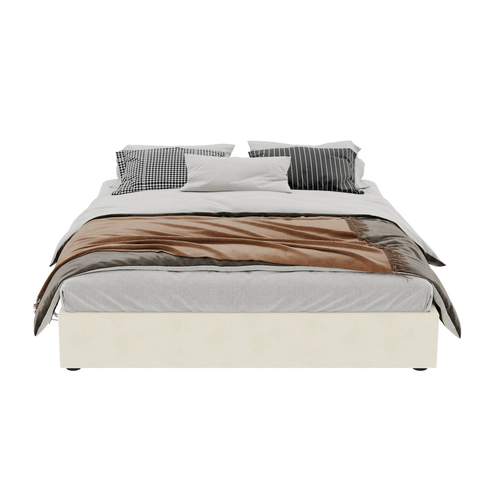 Letto contenitore 160x200 cm in tessuto e metallo beige con materasso