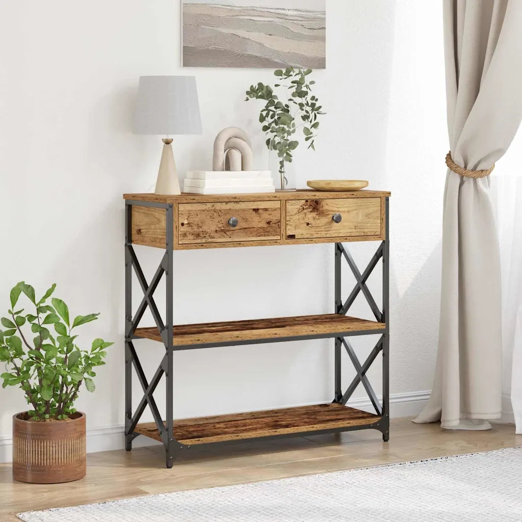 Tavolo Consolle con cassetto Legno vecchio 75 x 28 x 75 cm 863535