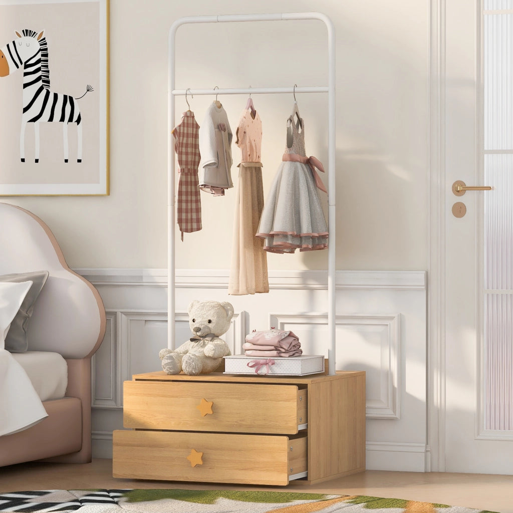 Armadio modulare aperto con asta appendiabiti e 2 cassetti - per camera da letto - in MDF - legno naturale - 70×55×168 cm