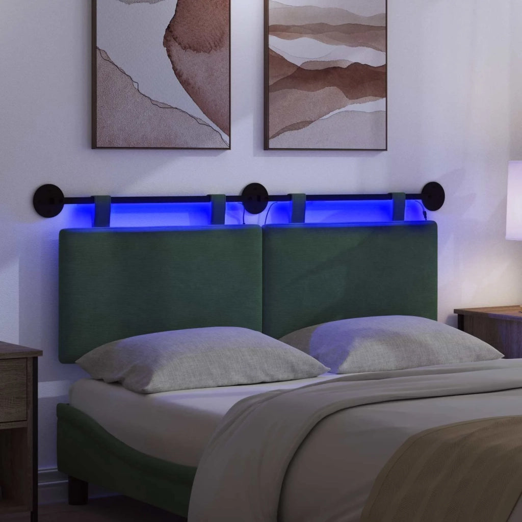 Testiera | Testata sospesa Con luce LED Verde Giungla Tessuto in Cords