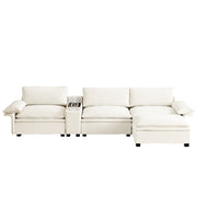 Divano modulare 4 posti - con ricarica wireless; luci e contenitore - chenille - beige