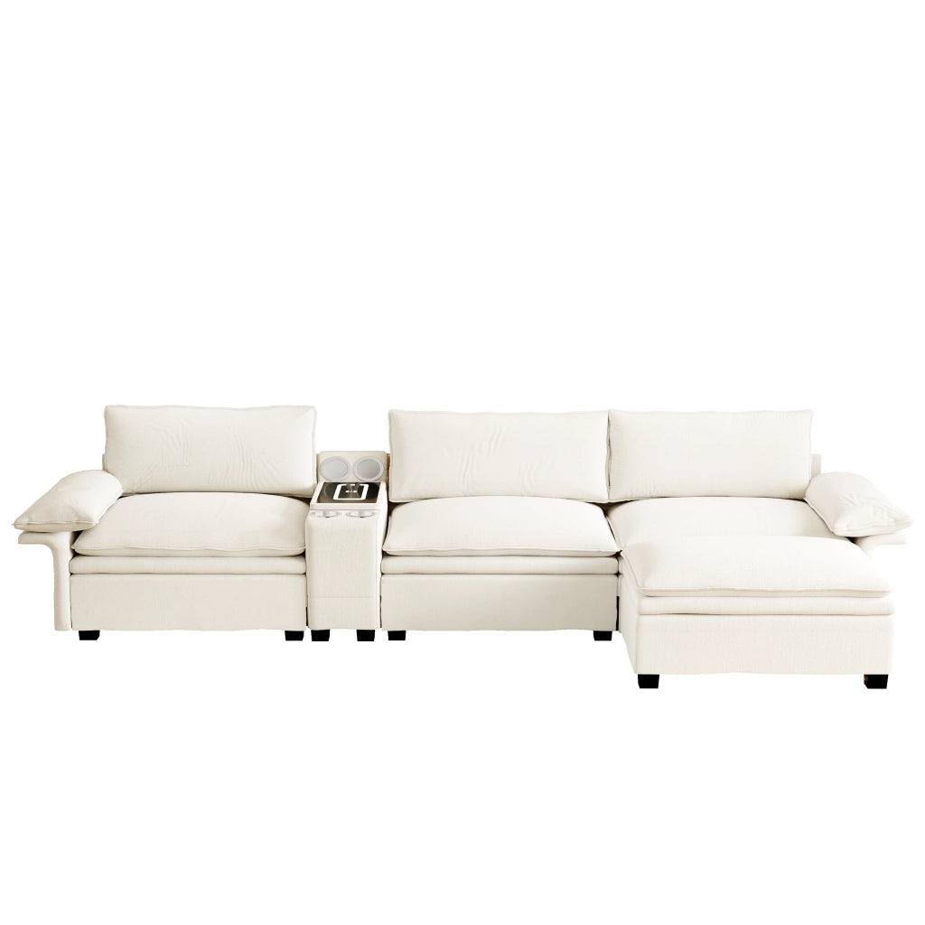 Divano modulare 4 posti - con ricarica wireless; luci e contenitore - chenille - beige