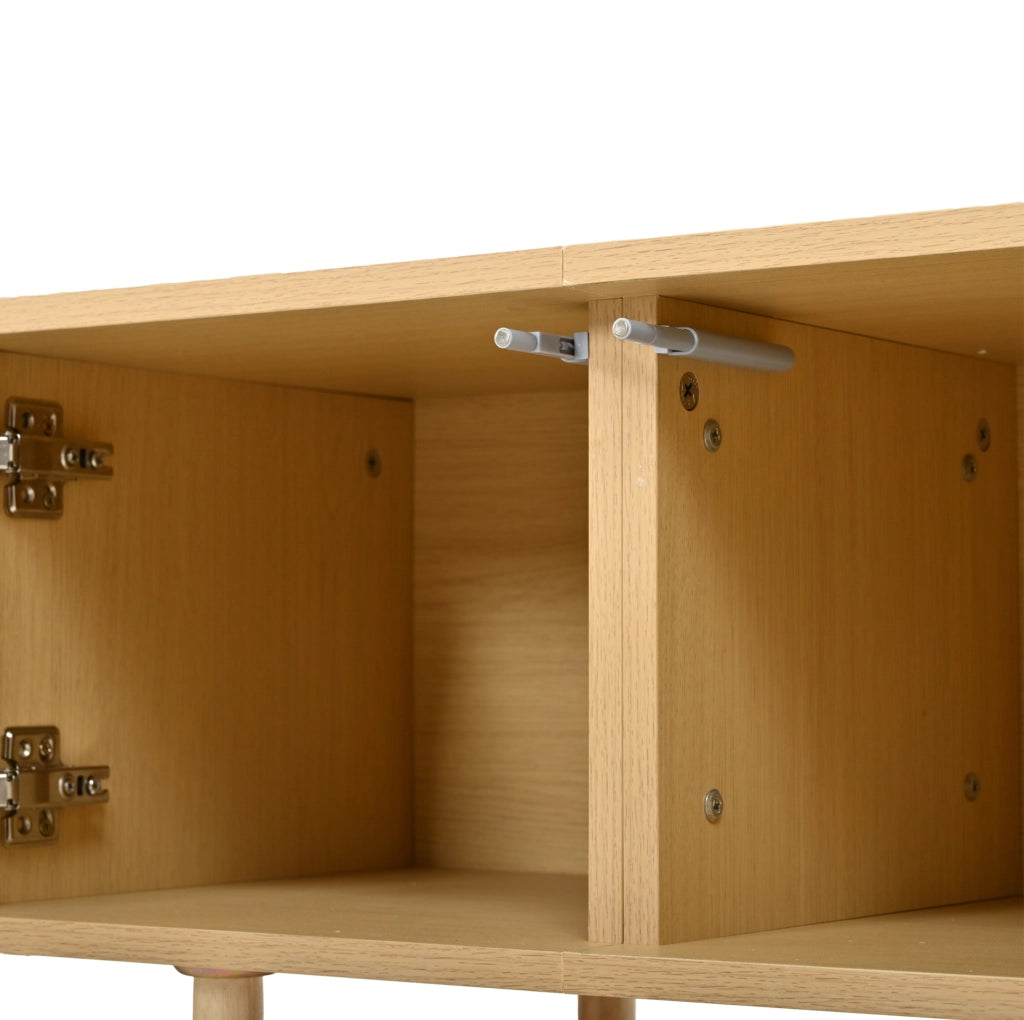 Mobile TV 180x40x40 cm con ante stile rattan e serrandine; colore naturale HOMVRA