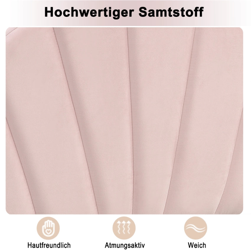 Letto singolo 90x200 cm in velluto rosa; testiera regolabile e gambe in ferro dorato