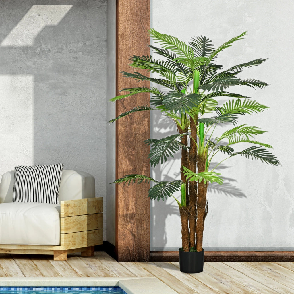 Palma Artificiale H 1,6 m Pianta Finta con Tronco e 36 Foglie Albero Decorativo con Vaso per Casa e Ufficio