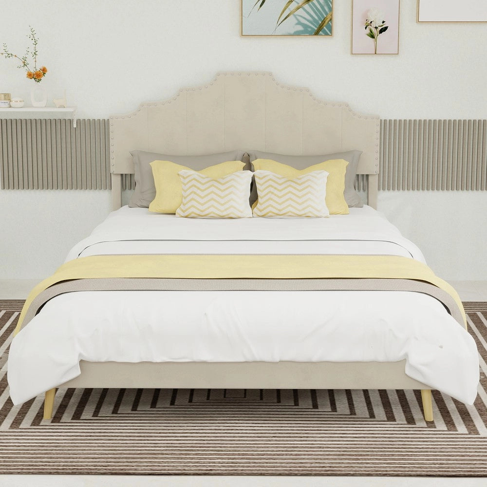 Letto imbottito con testiera ¨C Minimal ¨C beige velluto 140x200 cm